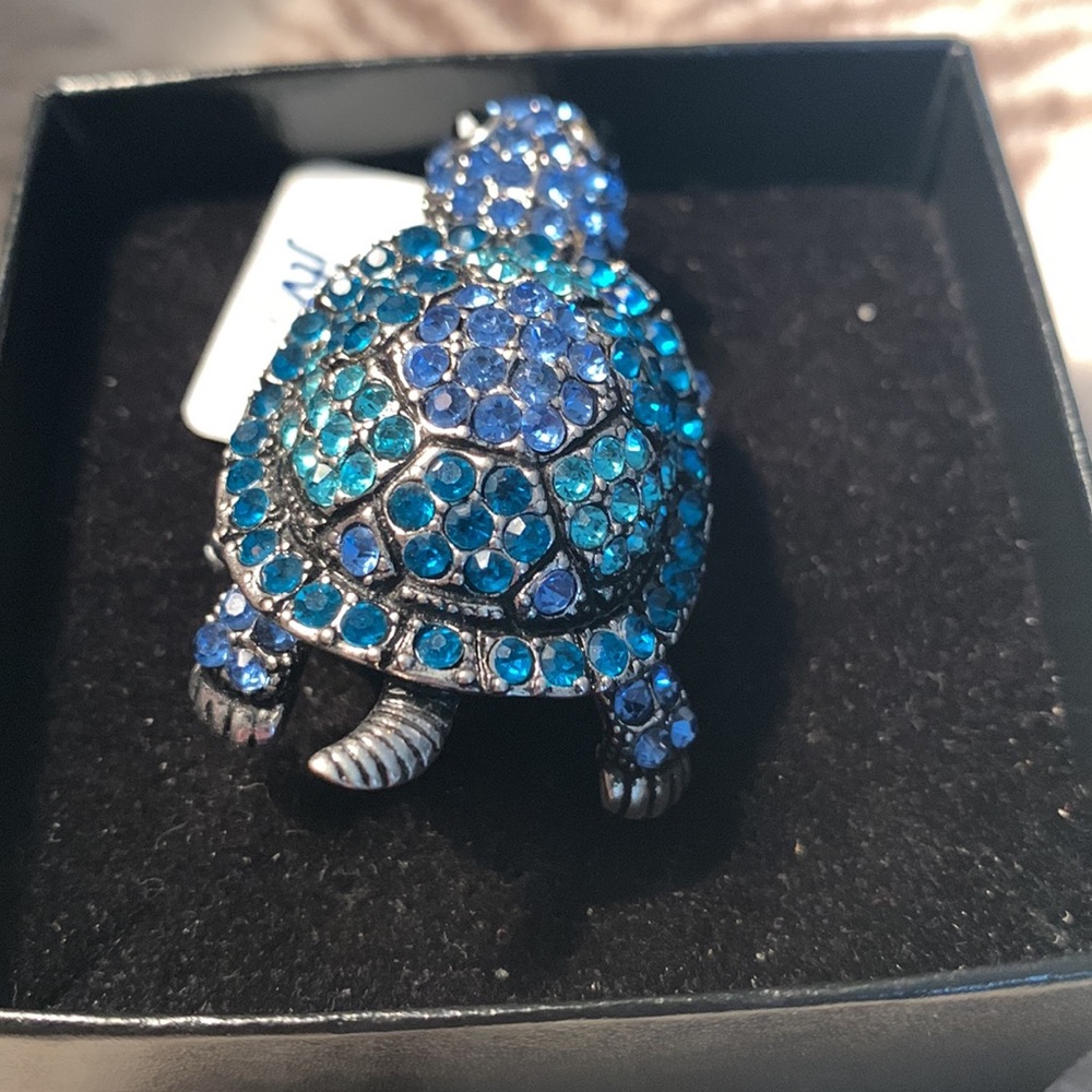 Blue Green Crystal Turtle Statement Ring - Elasti… - image 3